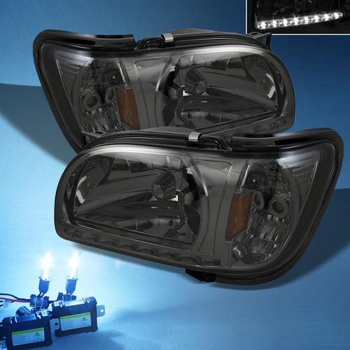 8000k slim xenon hid+smoked 01-04 tacoma drl led headlights w/built in corner