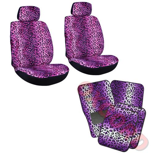 Buy 10pc Violet Pink Leopard Print SUV Bucket Seat Covers Floor Mats in