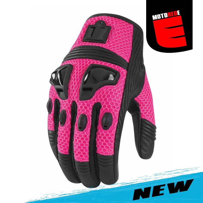 Icon womens justice mesh motorcycle riding glove pink black medium med m
