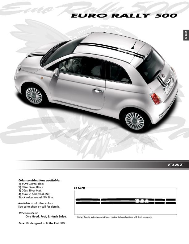 Euro style racing stripes fiat 500 graphics decals stripes emblems trim kit