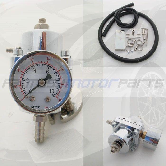Jdm silver fuel pressure regulator with gauge ef eg ek da dc2 b16 b18 d15 d16