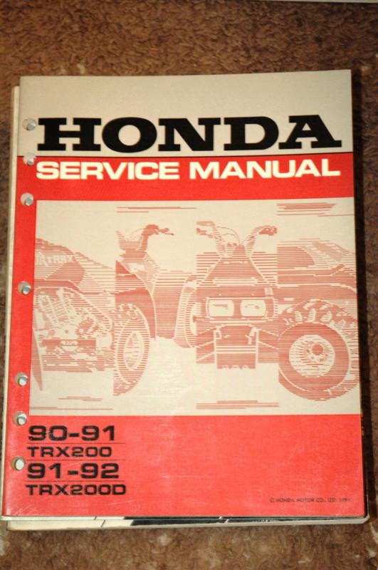 Oem honda service manual1990 - 1992 trx200 / trx 200 d shop manual fourtrax 200