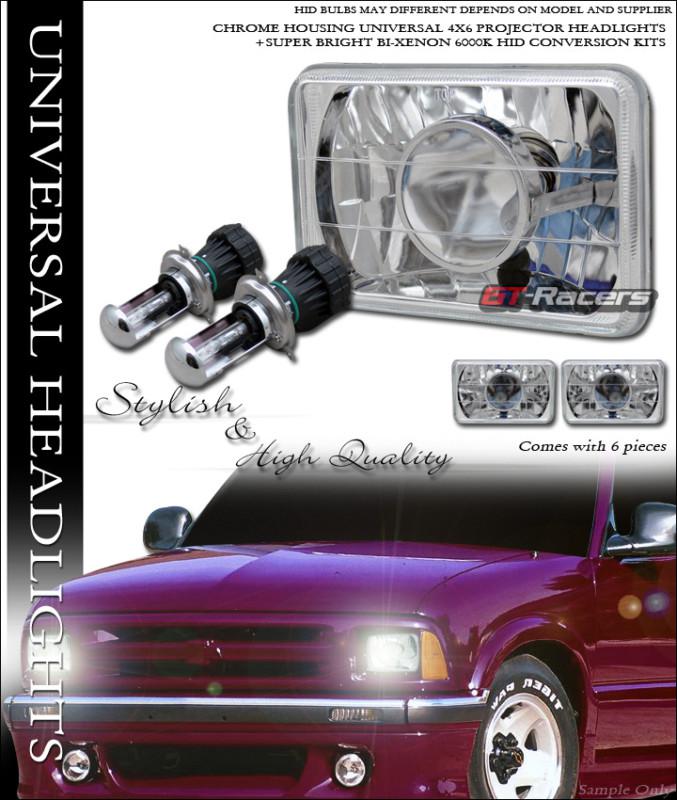6000k hid bi-xenon 4x6 chrome square projector head lights h4652 h4656 h4666 gb