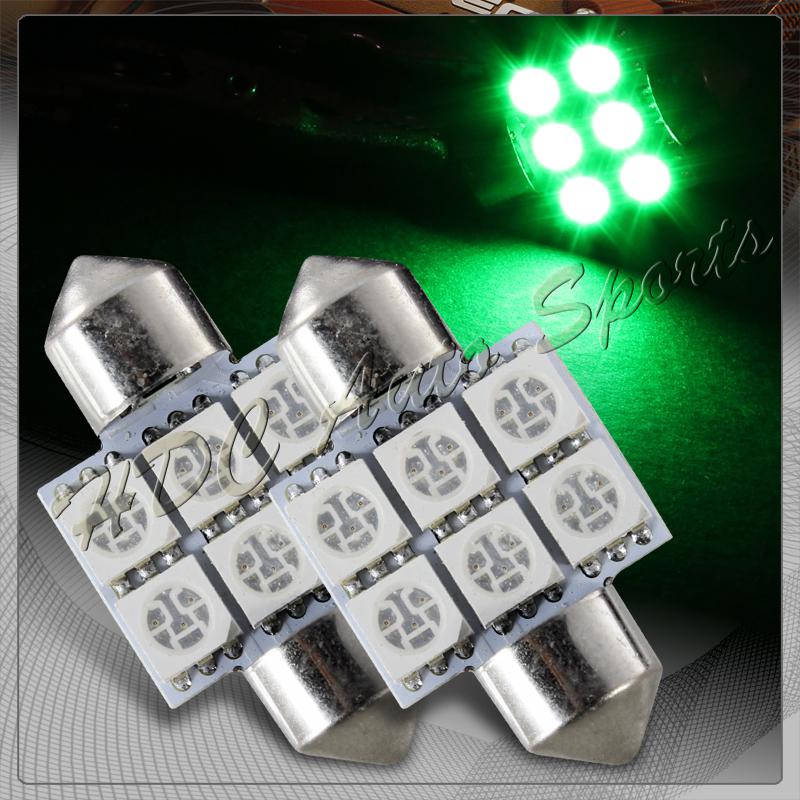 2x 31mm 6 smd green led festoon dome map glove box trunk replacement light bulbs