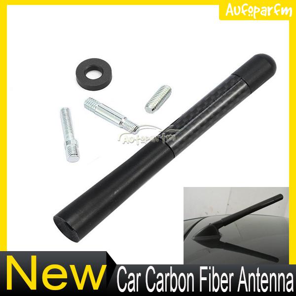 Universal black aluminum 4.5" carbon fiber car am/fm radio antenna + screws 