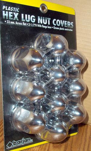 (10) hex lug nut cover chrome tractor trailer semi truck 33 mm x 2.5"  048-606