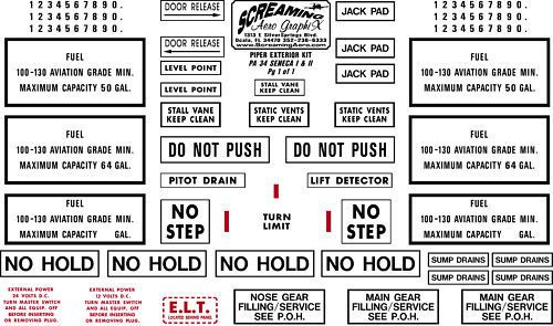 Piper pa34 seneca i &amp; ii exterior placard kit free shipping