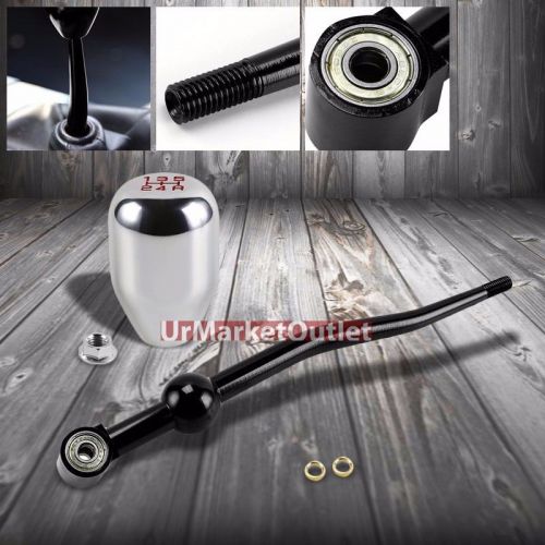 Silver shift knob + black dual bend shifter for honda/acura 88-01 civic/integra