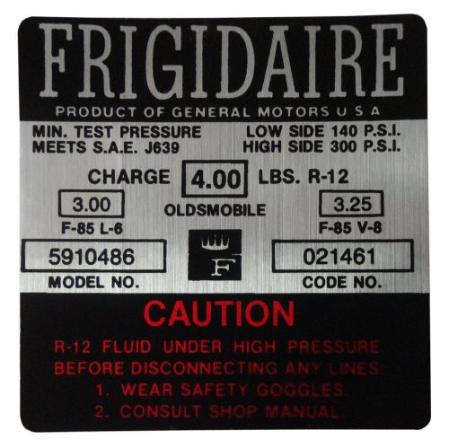 1966 oldsmobile frigidaire ac compressor decal