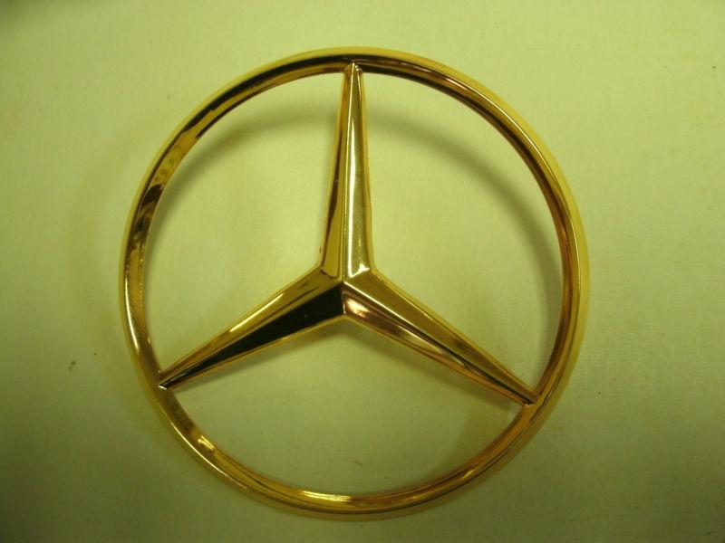 Mercedes benz trunk gold color emblem 3" round with lock washer & nut new!