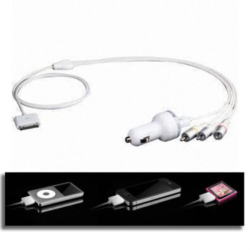 White composite rca av cable for ipod video classic iphone 4 3gs  ipad 1g 2g