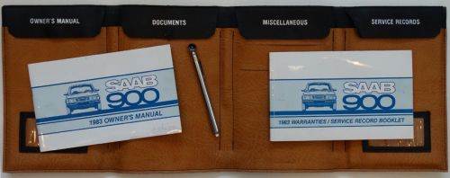 1983 vintage saab 900 owners manual &amp; 1980s leather glove box document organizer