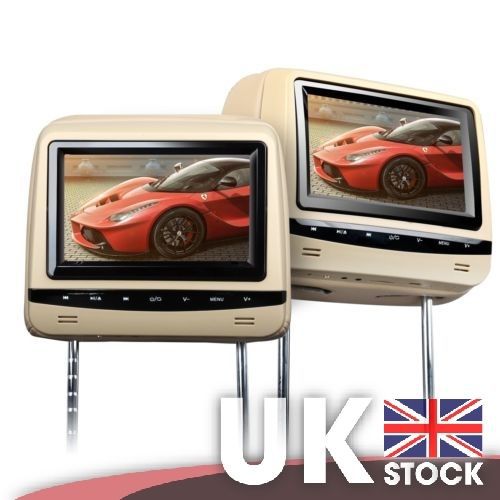 Pair 7&#034; digital screen touch button headrest dvd audio player ir remore control