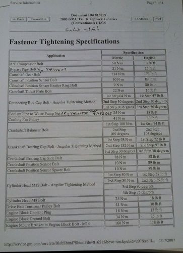 Duramax isuzu 6.6l torque specification sheets