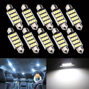 10pcs auto car white 41mm 12 smd 2835 led interior light canbus error free bulbs