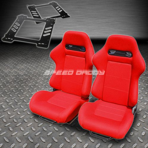 Pair type-r red cloth reclining racing seat+bracket for 92-99 bmw e36 2-dr