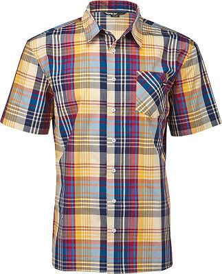 Fly racing casual men's dapper blue tan slim fit button up short sleeve shirt