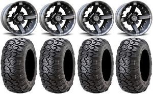 Fairway alloys battle black golf wheels 12&#034; 23x10-12 ultracross tires yamaha