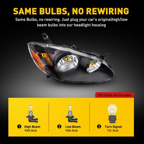 Headlights Headlamps Left+Right For 2003-2008 Toyota Corolla Black Left+Right, US $80.19, image 2