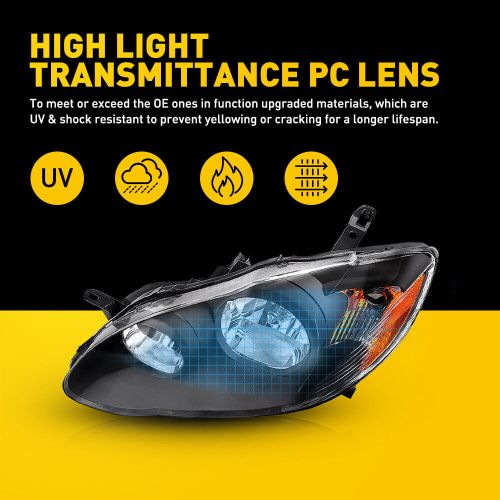 Headlights Headlamps Left+Right For 2003-2008 Toyota Corolla Black Left+Right, US $80.19, image 3