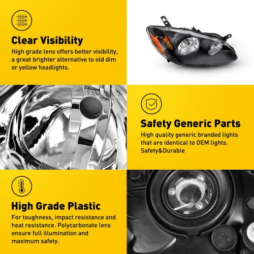 Headlights Headlamps Left+Right For 2003-2008 Toyota Corolla Black Left+Right, US $80.19, image 4
