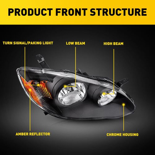 Headlights Headlamps Left+Right For 2003-2008 Toyota Corolla Black Left+Right, US $80.19, image 5