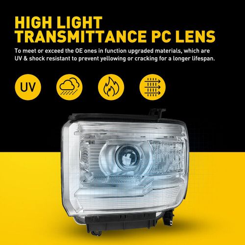 For 2014-2019 GMC Sierra Pair Headlight Assemblies Chrome Housing Projector US O, US $194.99, image 3