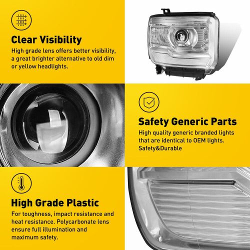 For 2014-2019 GMC Sierra Pair Headlight Assemblies Chrome Housing Projector US O, US $194.99, image 4
