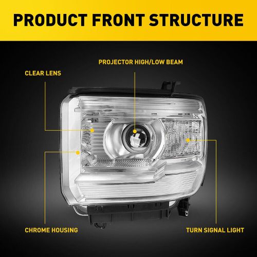 For 2014-2019 GMC Sierra Pair Headlight Assemblies Chrome Housing Projector US O, US $194.99, image 19