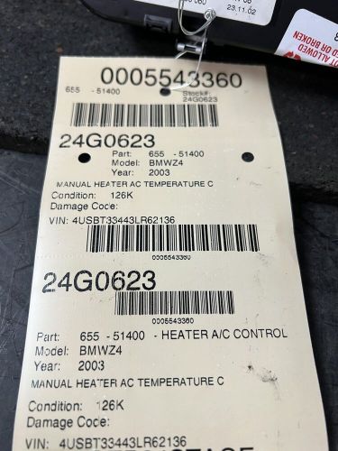 03-05 bmw z4 a/c air manual heater temperature climate control panel 4116929588