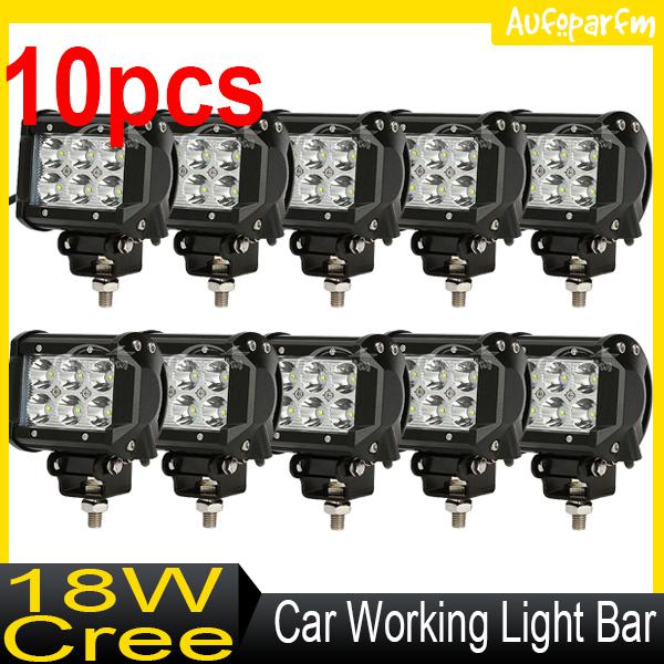 10pcs 4"  18w cree led work light bar spot offroad atv jeep boat ute 4x4 lamp