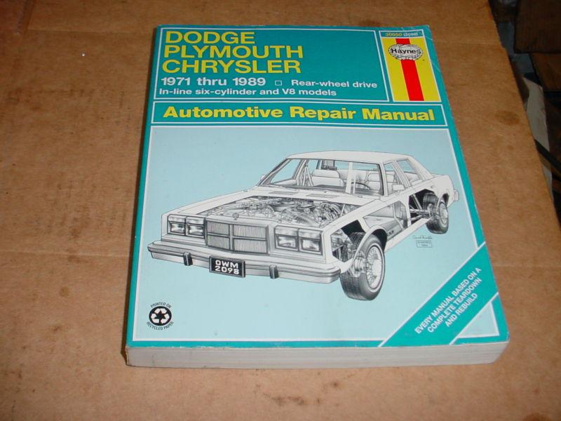 Haynes auto service shop repair manual 1971-1989 dodge plymouth chrysler car rwd