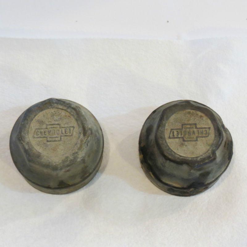 Purchase 2 Vintage Chevrolet Bowtie Hub Caps, Axle Dust Covers in