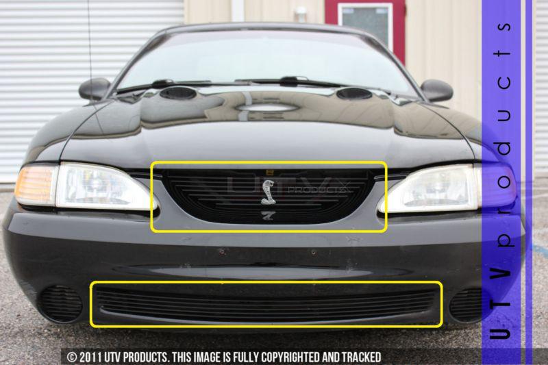 1994 - 1998 Ford MUSTANG COBRA 2PC COMBO BLACK BILLET GRILLE KIT w/COBRA EMBLEM, US $161.21, image 3