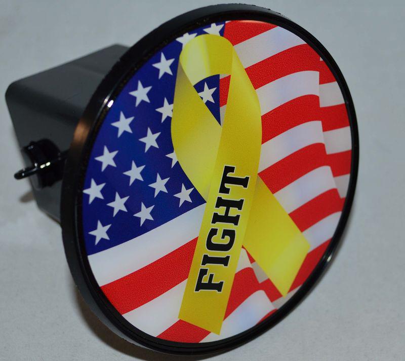 American flag "fight" yellow ribbon - 2" tow hitch receiver cover insert plug