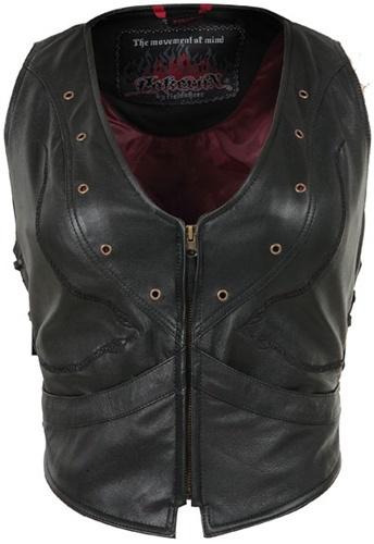 Pokerun vixen womens black xs leather motorcycle riding vest