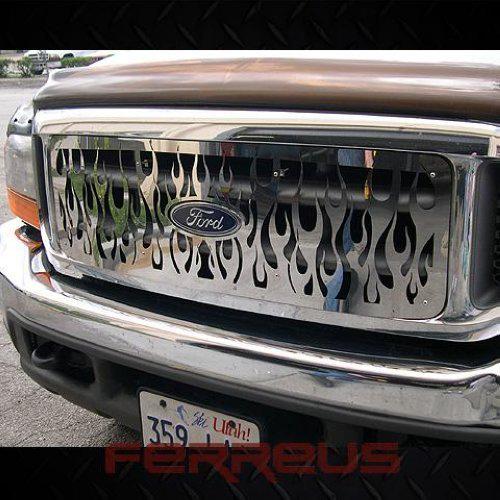 Ford superduty 99-04 vertical flame polished stainless grill insert trim cover