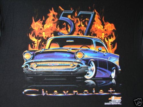 '57 chevy  (flamed)  2xl.  shirt   chevy  muscle car belair