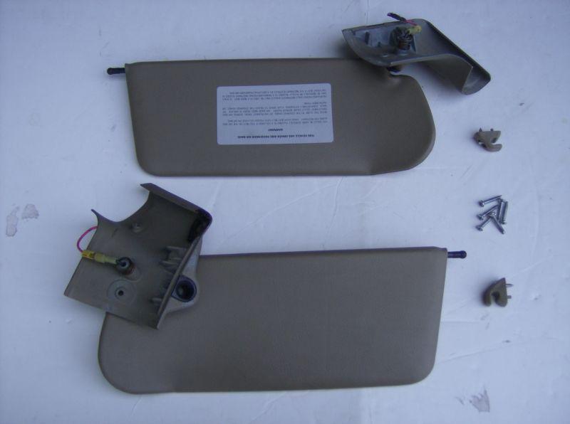 1987-1995 chrysler lebaron convertible tan sun visors (pair w/ clips & mirrors)