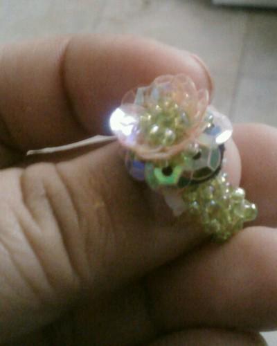 Beaded custom made floral lime green ring