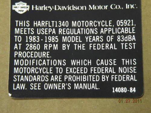 Nos frame decal emission sticker harley flt 1340 oem dresser touring 1983 - 1985