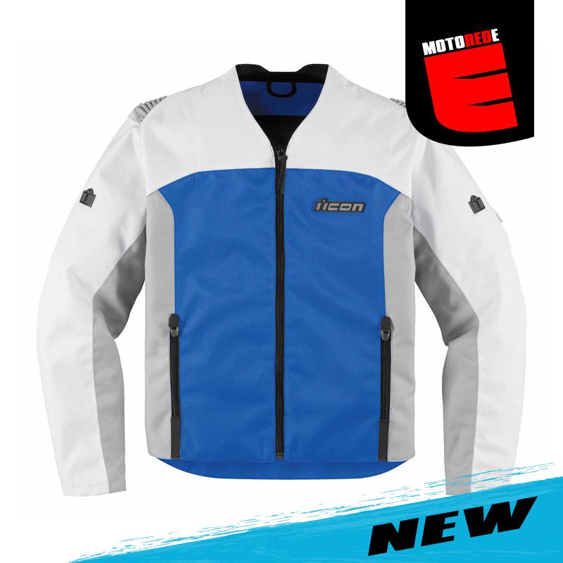 Icon device motorcycle textile jacket blue white gray medium med m