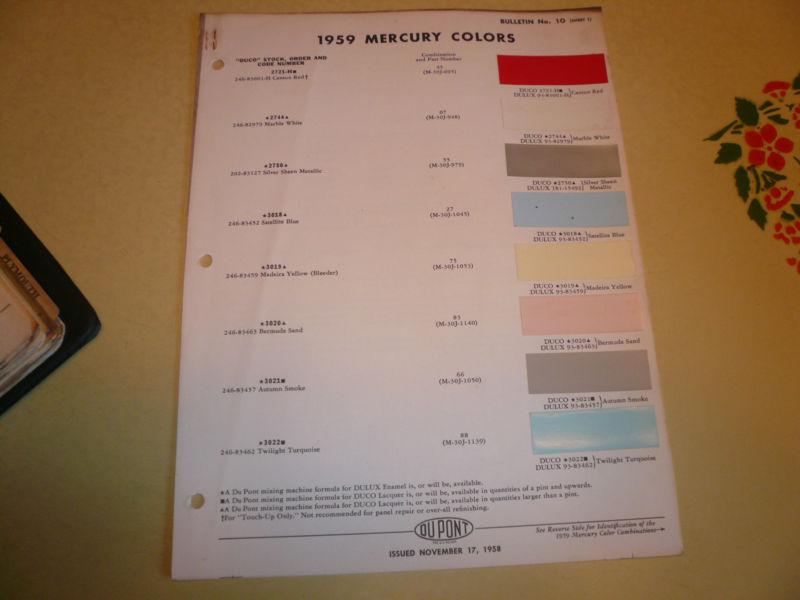 1959 mercury dupont duco delux color chip paint sample - vintage