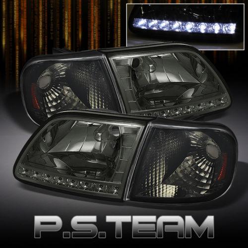 Smoked 97-03 f150 expedition crystal led headlights +corner signal lamps lights