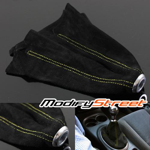 Jdm racing black suede/yellow stitch manual/auto shift boot cover universal