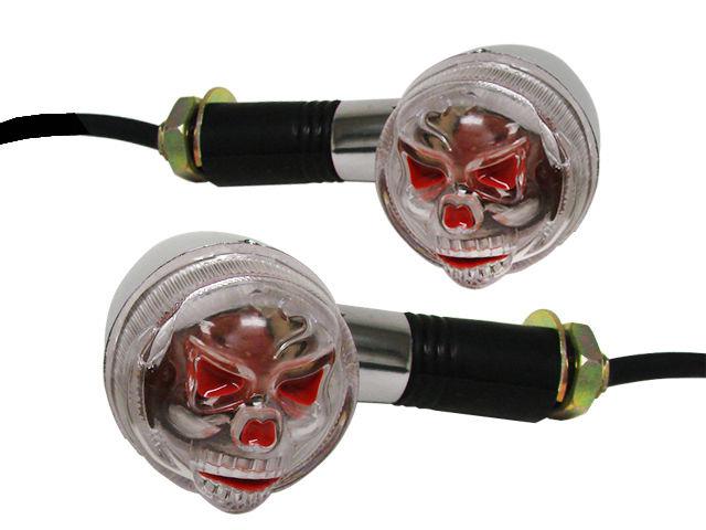 2~chrome skull bullet led turn signals for harley softail dyna sportster chopper