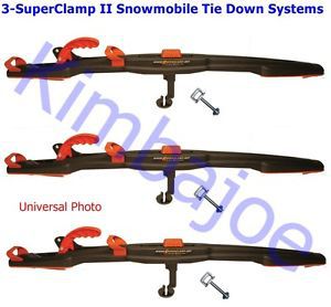Three super clamp ii front snowmobile trailer tie down systems