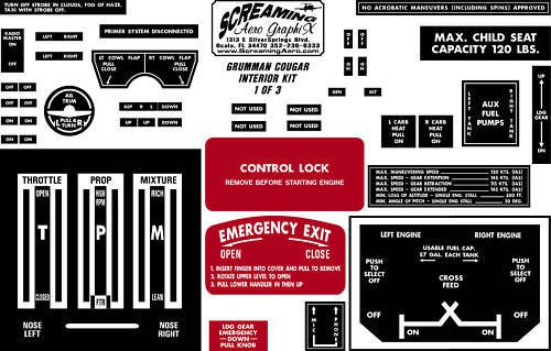 Grumman cougar interior placard kit free shipping