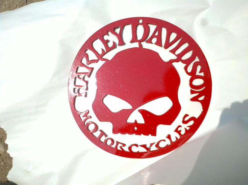 Harley skull sign - powder coated (blood red w/silver flake)