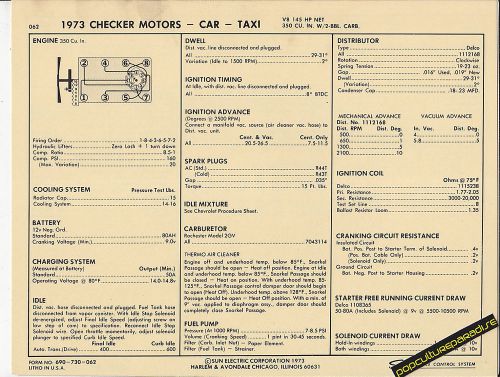 1973 checker motors car / taxi 350 ci / 145 hp v8 car sun electronic spec sheet